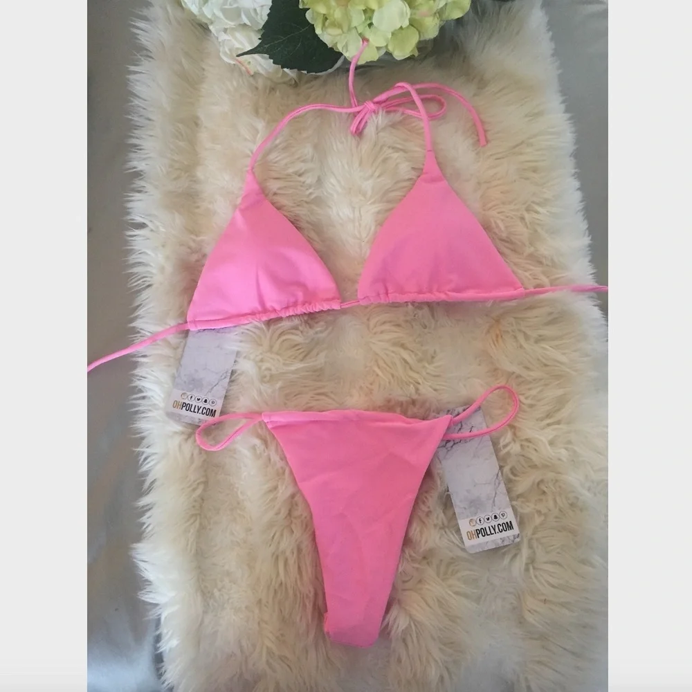 RARE! OH POLLY STRING LEADER TRIANGLE BIKINI PINK NWT - Picture 3 of 9